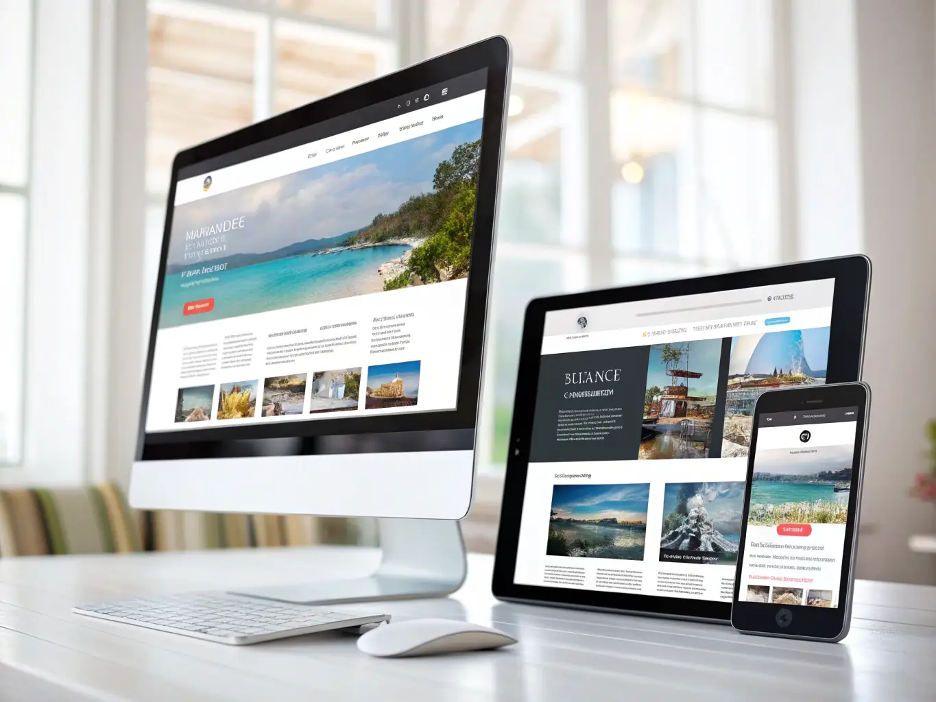A clean, modern website design showcasing a responsive layout across different devices, emphasizing user-friendly navigation and a visually appealing interface.