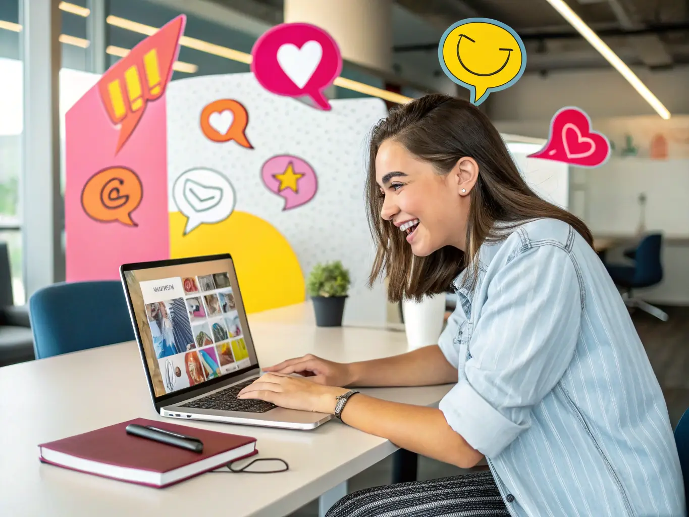 A creative social media strategist is crafting engaging content and managing community interactions on various social platforms, demonstrating the art of building brand loyalty and driving social engagement.