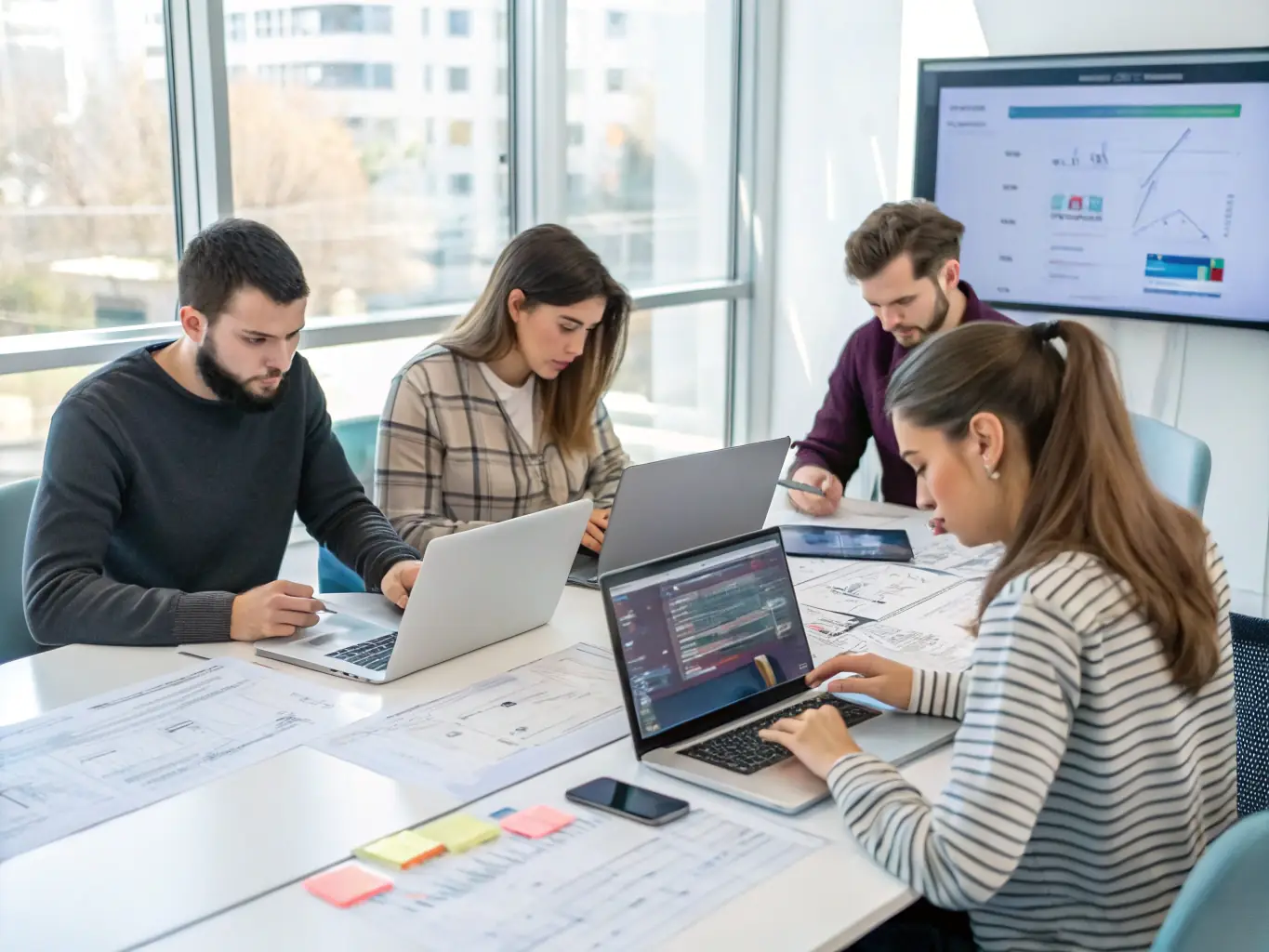 A team of web developers collaborating on website maintenance and updates, emphasizing Digital Solutions Agency's commitment to providing ongoing support and ensuring website performance.